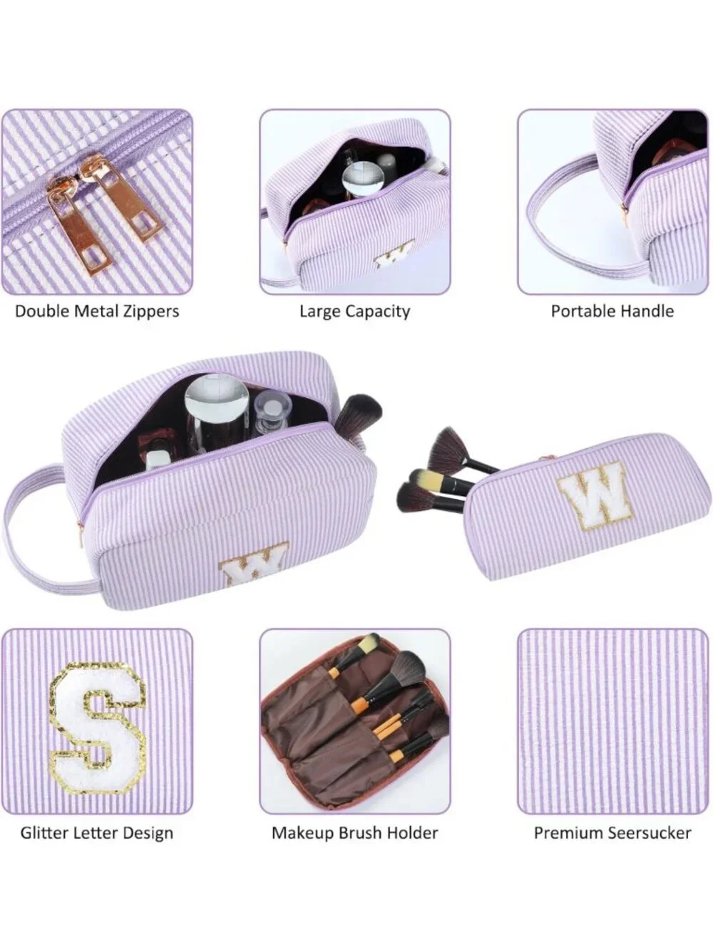 Personalized 2pc Initial Makeup Bag Set - Stylish Gifts for Women in Purple